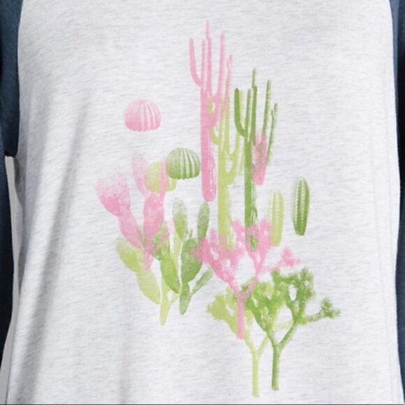 Modcloth Raglan Tee Dessert Cacti Print Grey Blue XS - Picture 3 of 11